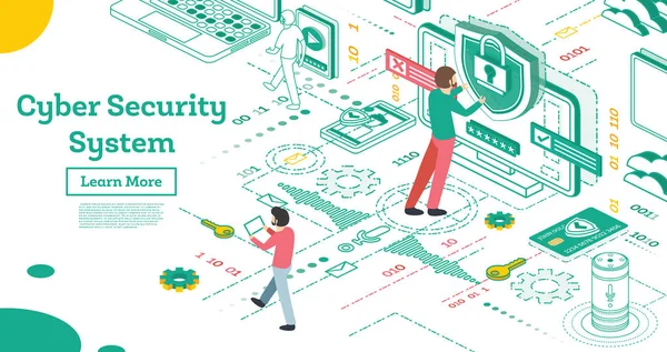 Esquema Del Concepto Seguridad Cibernética Ilustración Isométrica Aislado Blanco Concepto — Archivo Imágenes Vectoriales