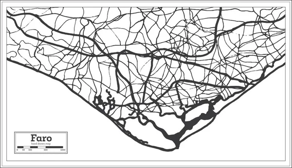 Faro Portugal Mappa Città Stile Retrò Mappa Del Contorno Illustrazione — Vettoriale Stock