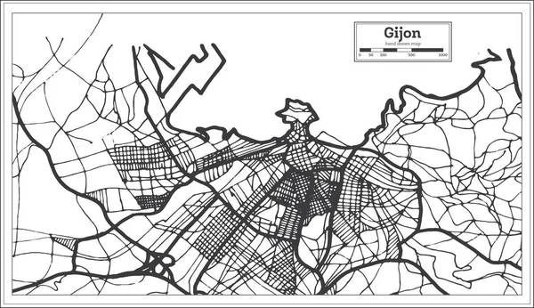 Gijon Spagna Mappa Città Stile Retrò Mappa Del Contorno Illustrazione — Vettoriale Stock