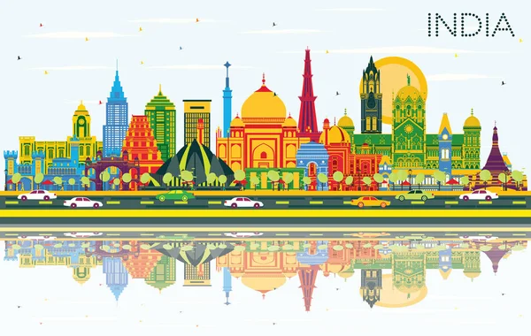 India Városra Színes Épületek Kék Gondolatok Delhi Mumbai Bangalore Chennai — Stock Vector