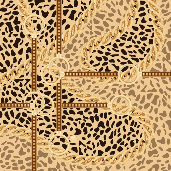 Patrón Leopardo Con Cadena Dorada Cinturones Para Diseño Tela Ilustración — Archivo Imágenes Vectoriales