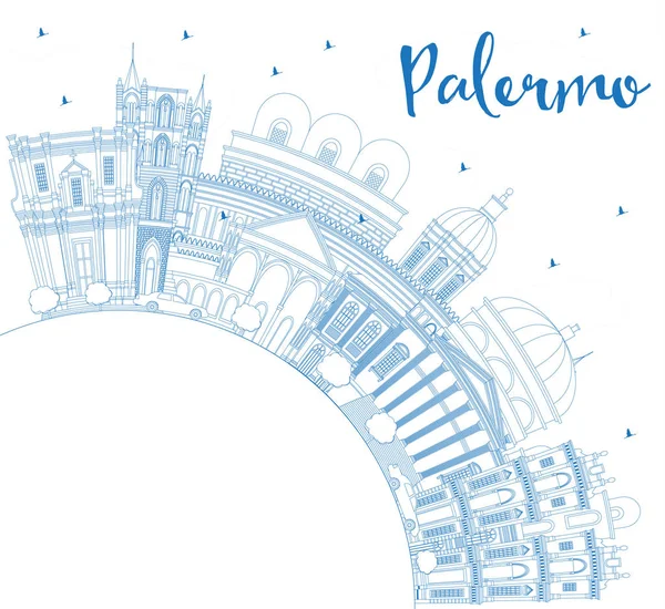 Esquema Palermo Italia Ciudad Skyline Con Edificios Azules Espacio Copia — Vector de stock