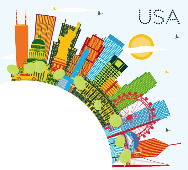 Usa Skyline Color Skyscrapers Landmarks Vector Illustration Business Travel Tourism — Stock Vector