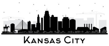 Kansas City Missouri manzarası siluet siyah üzerinde beyaz izole binalar. Vektör çizim. İş seyahat ve Turizm kavramı Modern mimariye sahip. Kansas City Cityscape yerler ile.