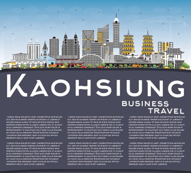 Kaohsiung Tayvan şehir manzarası ile gri binalar, mavi gökyüzü ve kopya alanı. Vektör çizim. İş seyahat ve Turizm kavramı tarihi mimarisi ile. Kaohsiung Çin Cityscape yerler ile.