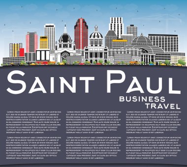 Saint Paul Minnesota şehir manzarası ile gri binalar, mavi gökyüzü ve kopya alanı. Vektör çizim. Tarihi mimarisi ile turizm kavramı. Saint Paul Usa Cityscape yerler ile. 