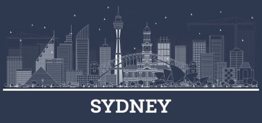 Anahat Sydney Australia manzarası ile beyaz binalar. Vektör çizim. İş seyahat ve Turizm kavramı Modern mimariye sahip. Sydney Cityscape yerler ile.