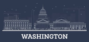 Anahat Washington Dc manzarası ile beyaz binalar. Vektör çizim. İş seyahat ve Turizm kavramı tarihi binaları ile. Washington Dc Cityscape yerler ile.