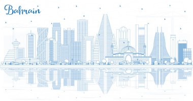 Mavi binalar ve yansımaları ile anahat Bahreyn şehir manzarası. Vektör çizim. İş seyahat ve Turizm kavramı Modern mimariye sahip. Bahreyn Cityscape yerler ile.