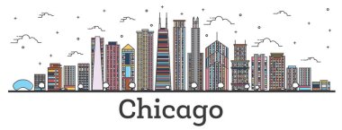 Anahat Chicago Illinois şehir manzarası ile renk üzerine beyaz izole binalar. Vektör çizim. Chicago Cityscape yerler ile. 