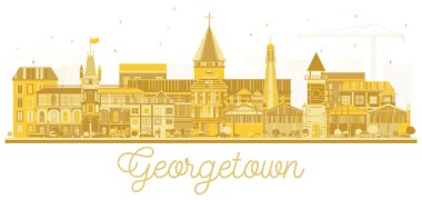 Georgetown Guyana şehir manzarası siluet altın beyaz izole binalar. Vektör çizim. Modern mimarisi ile turizm kavramı. Georgetown Cityscape yerler ile. 