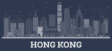 Anahat Hong Kong Çin şehir manzarası ile beyaz binalar. Vektör çizim. İş seyahat ve Turizm kavramı Modern mimariye sahip. Hong Kong Cityscape yerler ile.