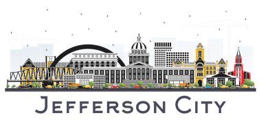 Jefferson şehir Missouri manzarası ile renk üzerine beyaz izole binalar. Vektör çizim. İş seyahat ve Turizm kavramı tarihi mimarisi ile. Jefferson City Cityscape yerler ile.