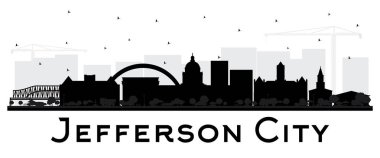 Jefferson City Missouri manzarası siluet siyah üzerinde beyaz izole binalar. Vektör çizim. Tarihi mimarisi ile turizm kavramı. Jefferson City Cityscape yerler ile.