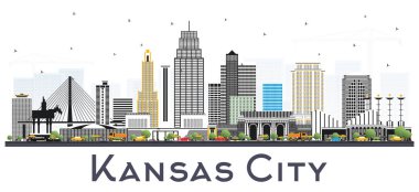 Kansas City Missouri manzarası ile renk üzerine beyaz izole binalar. Vektör çizim. İş seyahat ve Turizm kavramı Modern mimariye sahip. Kansas City Cityscape yerler ile.
