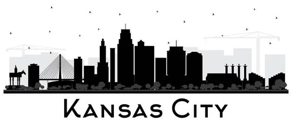 Kansas City Missouri Skyline Silhouette Com Edifícios Negros Isolados Branco — Vetor de Stock