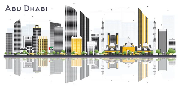 Abu Dhabi Uae City Skyline Gray Buildings Reflections Isolated White — Stock Vector