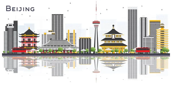 Peking Kína Város Skyline Szürke Épületek Elszigetelt Fehér Background Gondolatokkal — Stock Vector