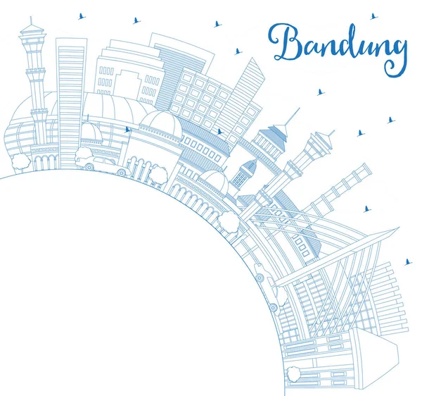 Delinear Bandung Indonesia City Skyline Con Edificios Azules Espacio Copia — Vector de stock