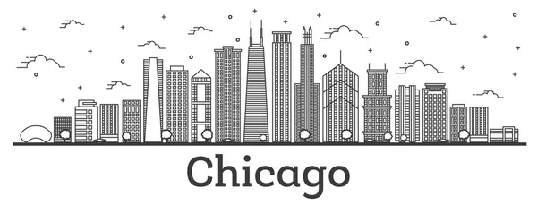 Umriss Chicago Illinois Stadtsilhouette Mit Modernen Gebäuden Isoliert Auf Weiß — Stockvektor