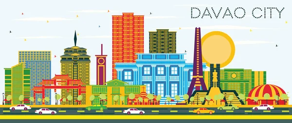 Davao City Philippines Skyline Color Buildings Blue Sky Inglés Ilustración — Vector de stock