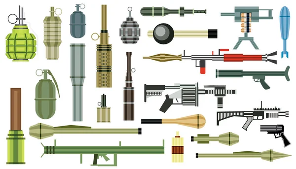 Σετ Όπλων Χειροβομβίδα Στρατιωτικό Όπλο Χειροβομβίδα Εκτοξευτής Που Απομονώνονται Λευκό — Διανυσματικό Αρχείο