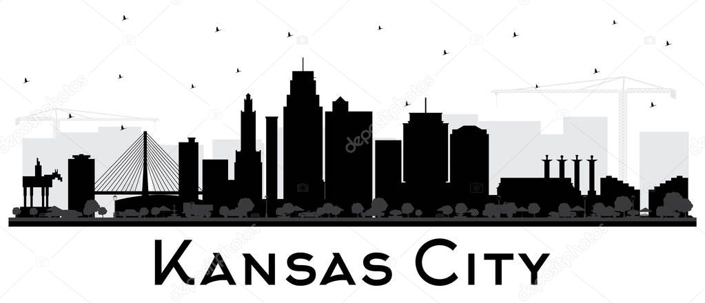 Kansas City Missouri Skyline Silhouette with Black Buildings Isolated on White. Vector Illustration. Business Travel and Tourism Concept with Modern Architecture. Kansas City Cityscape with Landmarks.