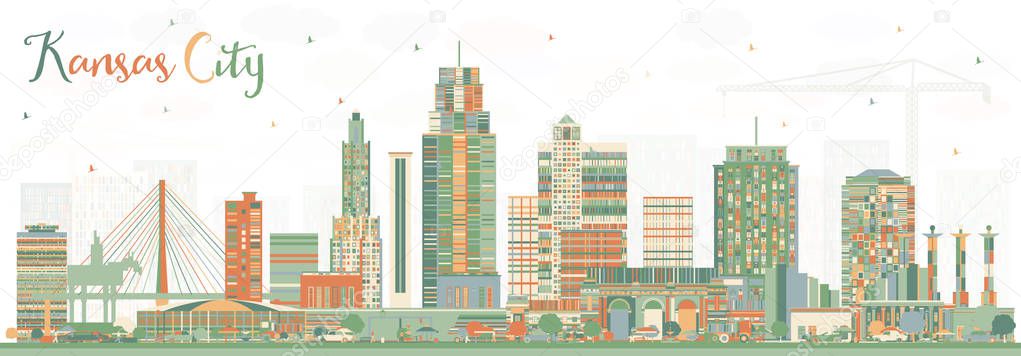 Kansas City Missouri Skyline with Color Buildings. Vector Illustration. Business Travel and Tourism Concept with Modern Architecture. Kansas City Cityscape with Landmarks.