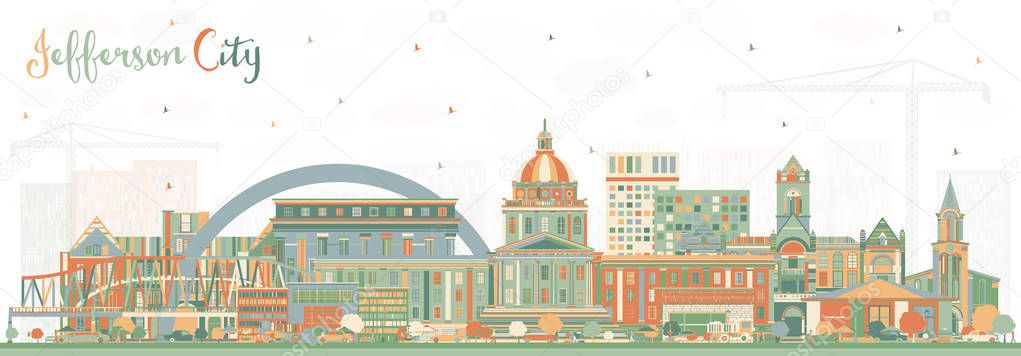 Jefferson City Missouri Skyline with Color Buildings. Vector Illustration. Business Travel and Tourism Concept with Historic Architecture. Jefferson City Cityscape with Landmarks.