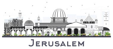 Jerusalem İsrail manzarası ile gri beyaz izole binalar. Vektör çizim. İş seyahat ve Turizm kavramı tarihi mimarisi ile. Jerusalem Cityscape yerler ile.