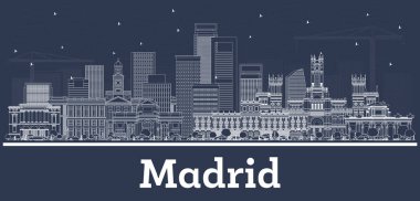Anahat Madrid İspanya şehir manzarası ile beyaz binalar. Vektör çizim. İş seyahat ve Turizm kavramı tarihi mimarisi ile. Madrid Cityscape yerler ile.