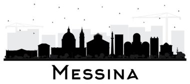 Messina Sicilya İtalya şehir manzarası siluet siyah üzerinde beyaz izole binalar. Vektör çizim. İş seyahat ve Modern mimari konseptiyle. Messina Cityscape yerler ile.
