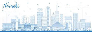 Mavi binaları ile anahat Nairobi Kenya şehir manzarası. Vektör çizim. İş seyahat ve Modern mimari konseptiyle. Nairobi Cityscape yerler ile. 