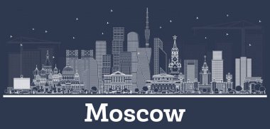 Anahat Moskova Rusya şehir manzarası ile beyaz binalar. Vektör çizim. İş seyahat ve Turizm illüstrasyon Modern mimariye sahip. Moskova Cityscape yerler ile.