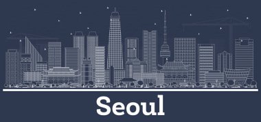 Anahat Seoul Korea manzarası ile beyaz binalar. Vektör çizim. İş seyahat ve Turizm kavramı Modern mimariye sahip. Seul Cityscape yerler ile.