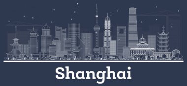 Anahat Şangay Çin şehir manzarası ile beyaz binalar. Vektör çizim. İş seyahat ve Turizm kavramı Modern mimariye sahip. Shanghai Cityscape yerler ile.
