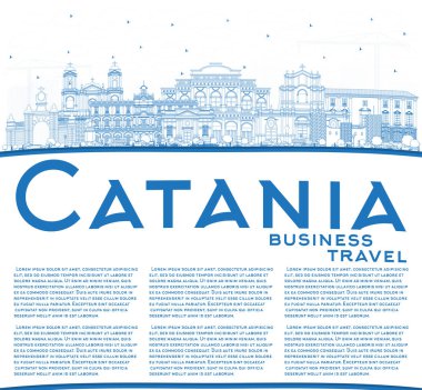 Anahat Catania İtalya şehir manzarası ile mavi binalar ve kopya alanı. Vektör çizim. İş seyahat ve Turizm kavramı tarihi mimarisi ile. Catania Sicilya Cityscape yerler ile.