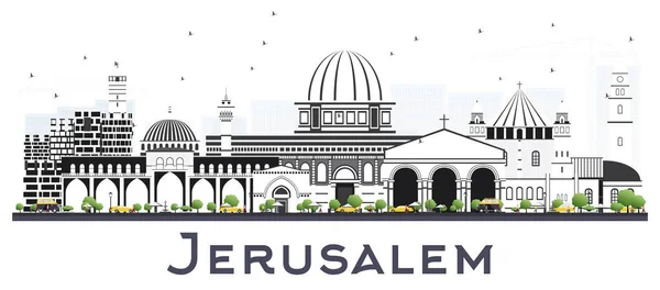 灰色の建物が白で隔離エルサレム イスラエル スカイライン ベクトルの図 ビジネス旅行や歴史的建造物を観光概念です エルサレム市街のランドマークと — ストックベクタ