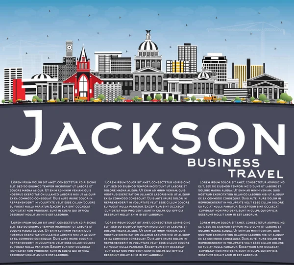 Jackson Mississippi Városra Szürke Épületek Kék Másol Hely Vektoros Illusztráció — Stock Vector