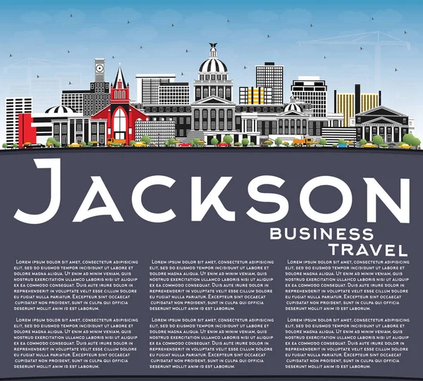 Jackson Mississippi şehir manzarası ile gri binalar, mavi gökyüzü ve kopya alanı. Vektör çizim. Seyahat ve Turizm kavramı tarihi mimarisi ile. Jackson Usa Cityscape yerler ile.