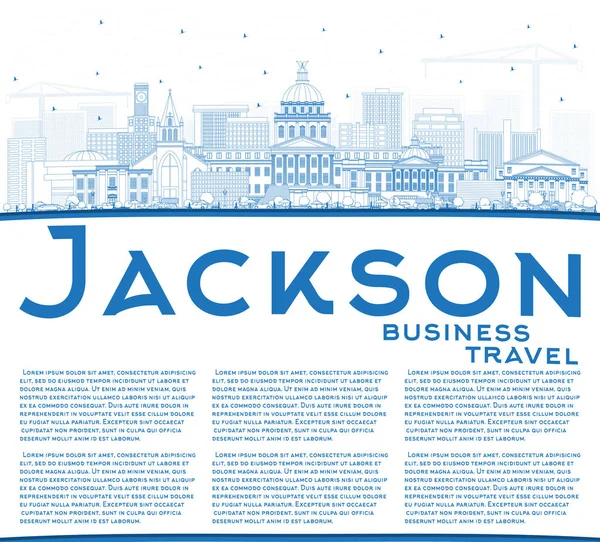 Outline Jackson Mississippi City Skyline Con Edifici Blu Spazio Copia — Vettoriale Stock