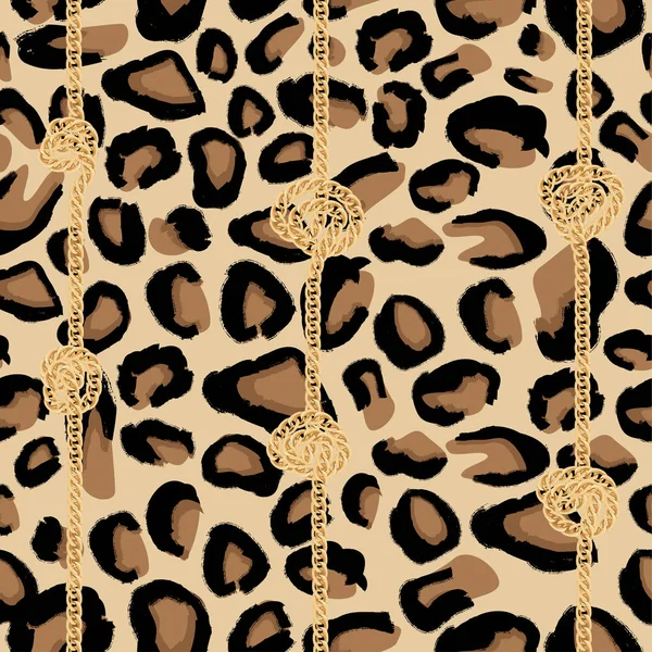 Leopard Wzór Złotym Łańcuchem Węzłów Ilustracja Wektorowa Zwierzęcy — Wektor stockowy