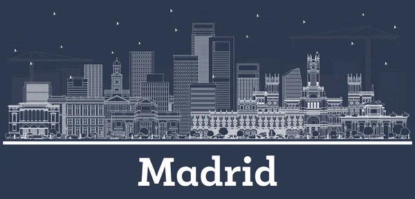 Outline Madrid Spain City Skyline Con Edifici Bianchi Illustrazione Vettoriale — Vettoriale Stock