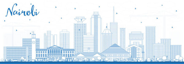 Outline Nairobi Kenya City Skyline with Blue Buildings. Vector Illustration. Business Travel and Concept with Modern Architecture. Nairobi Cityscape with Landmarks. 