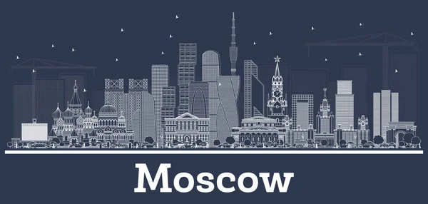 白い建物概要モスクワ ロシア都市スカイライン ベクトルの図 ビジネス旅行や近代的な建物の観光図 モスクワ市街のランドマークと — ストックベクタ