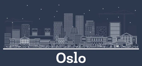 白い建物概要オスロ ノルウェー都市スカイライン ベクトルの図 ビジネス旅行と観光コンセプト モダンな建築 ランドマークとオスロの街並み — ストックベクタ