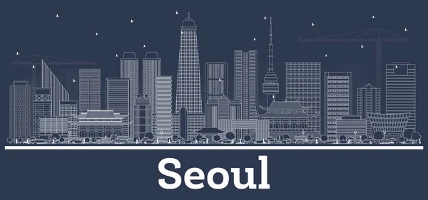 Kontur Seoul Korea Skyline Med Vita Byggnader Vektorillustration Affärsresor Och — Stock vektor