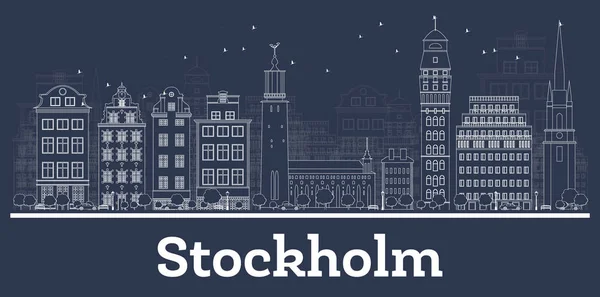 Outline Stockholm Sweden City Skyline Con Edifici Bianchi Illustrazione Vettoriale — Vettoriale Stock