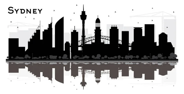 悉尼市天际线剪影与黑色建筑物和反射 矢量插图 现代建筑的商务旅行和旅游理念 带地标的悉尼城市景观 — 图库矢量图片
