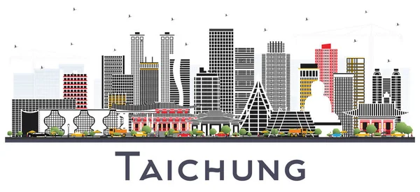 Taichung Tayvan şehir manzarası ile gri beyaz izole binalar. Vektör çizim. Seyahat ve Turizm kavramı tarihi mimarisi ile. Taichung Çin Cityscape yerler ile.